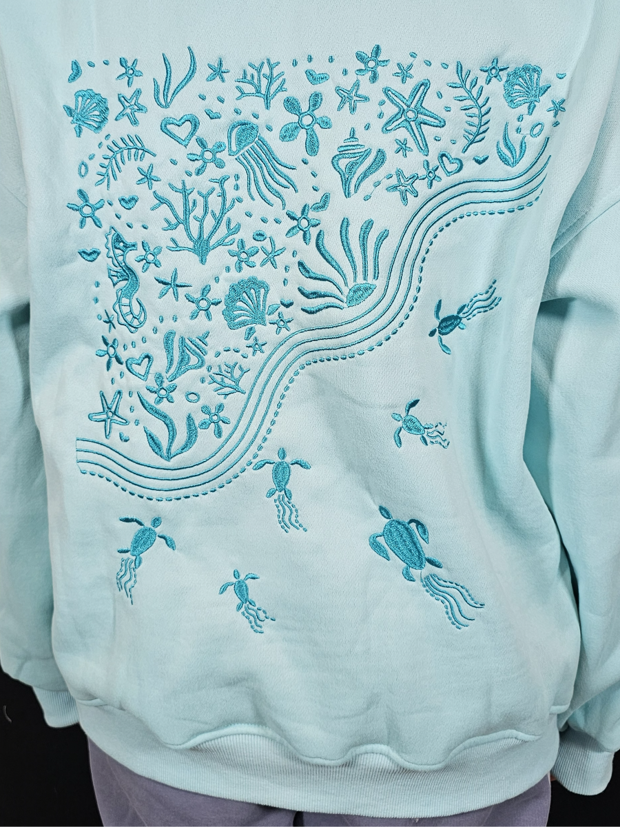 Gift from the Sea Ocean Embroidered Oversized Hoodie - Blue - by Rosa Clothing®