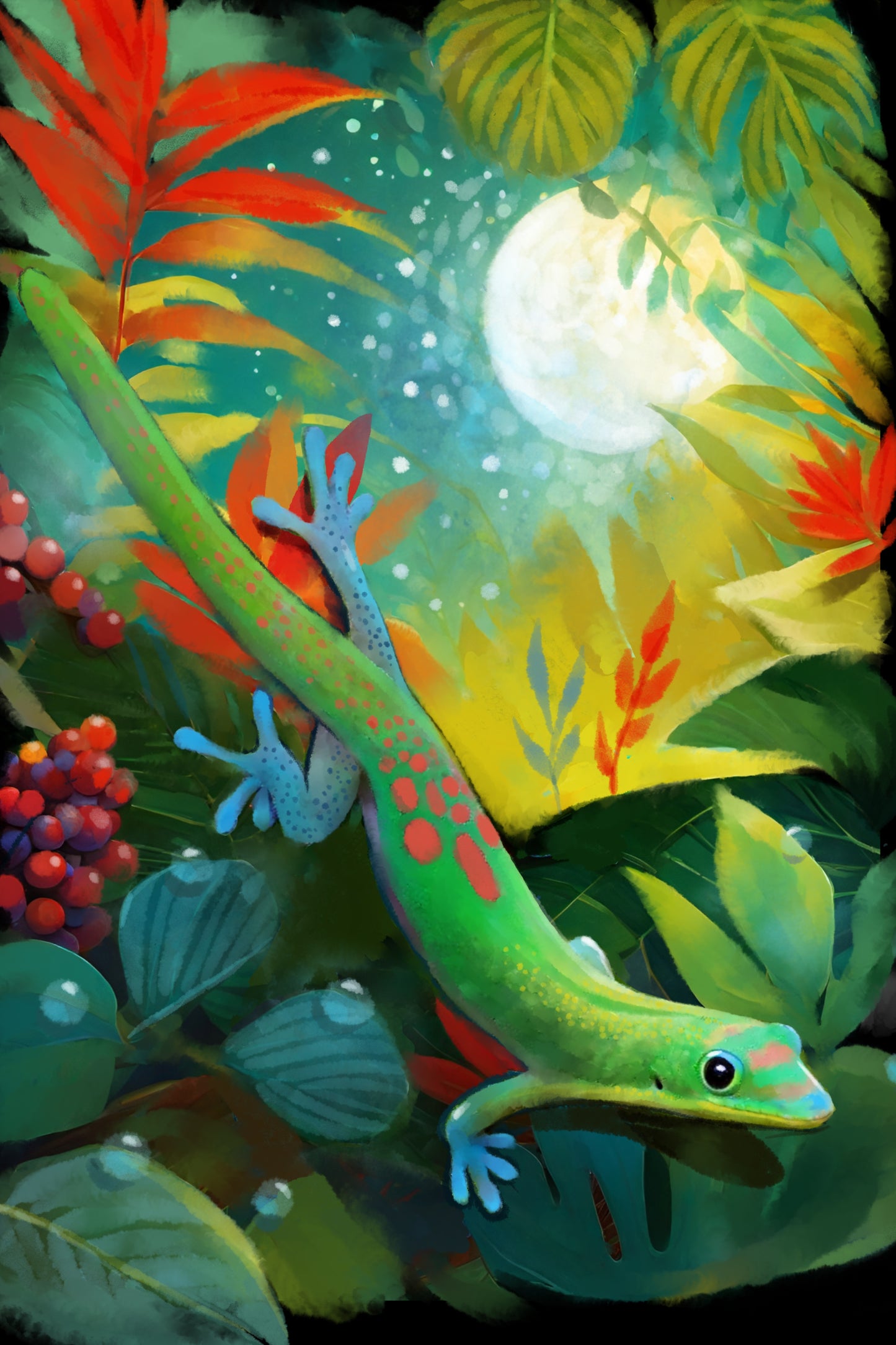 Gold Dust Day Gecko - Illustrated Print by Thomas Little