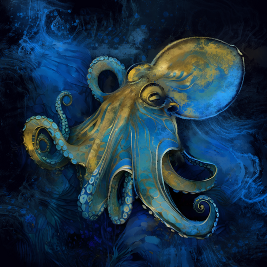 Golden Octopus - Illustrated Print by Thomas Little