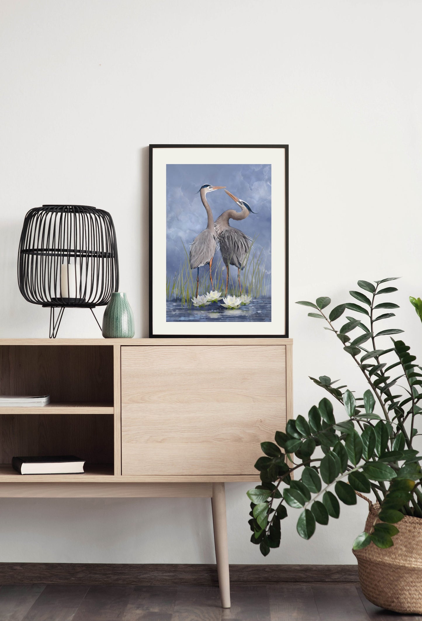 Great Blue Herons and Waterlilies - Illustrated Print by Thomas Little