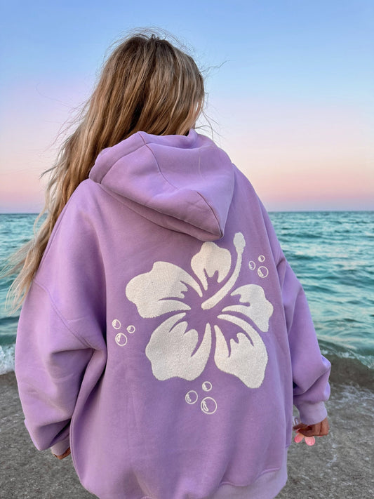 Hibiscus Flower Towel Embroider Hoodie - by Sunkissed Coconut