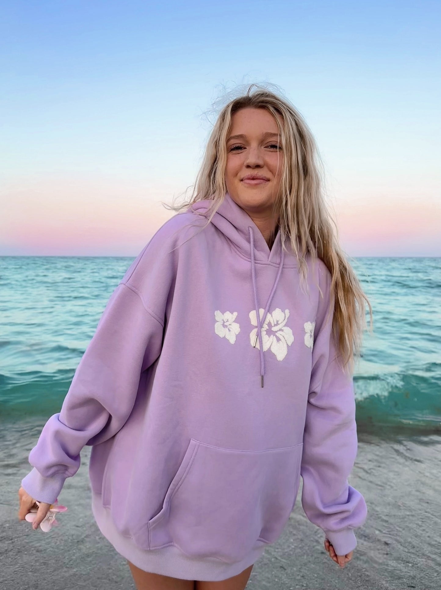 Hibiscus Flower Towel Embroider Hoodie - by Sunkissed Coconut