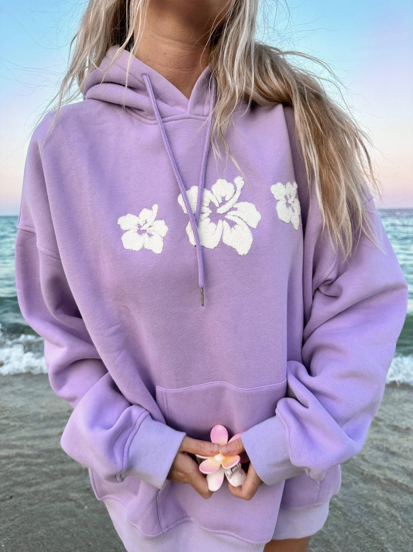 Hibiscus Flower Towel Embroider Hoodie - by Sunkissed Coconut