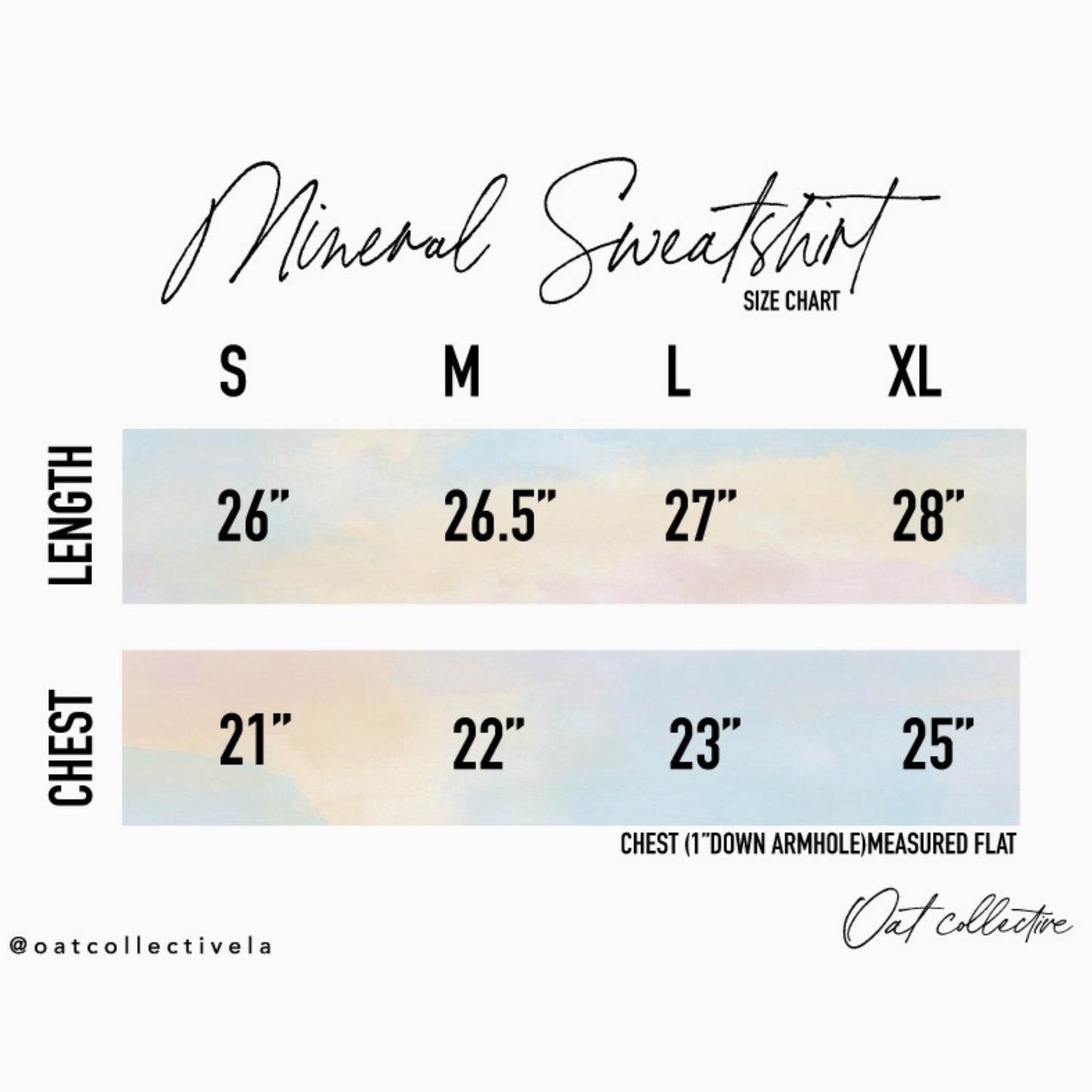 Sweatshirt sizes chart.