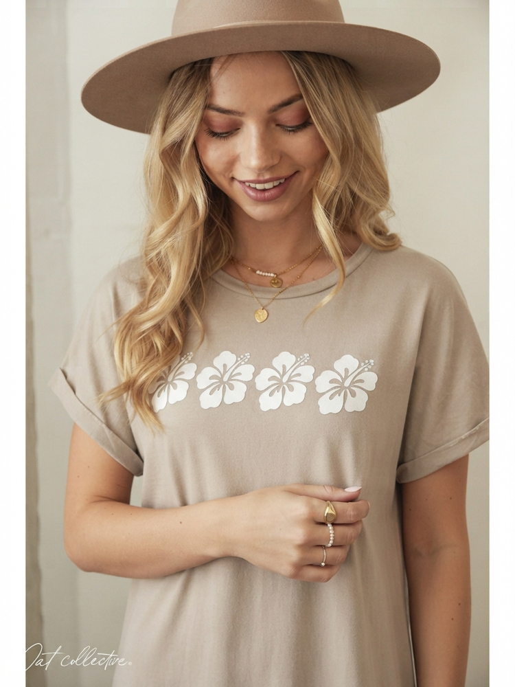 Hibiscus Row Puff Mineral Washed Graphic Dress - by OAT Collective®