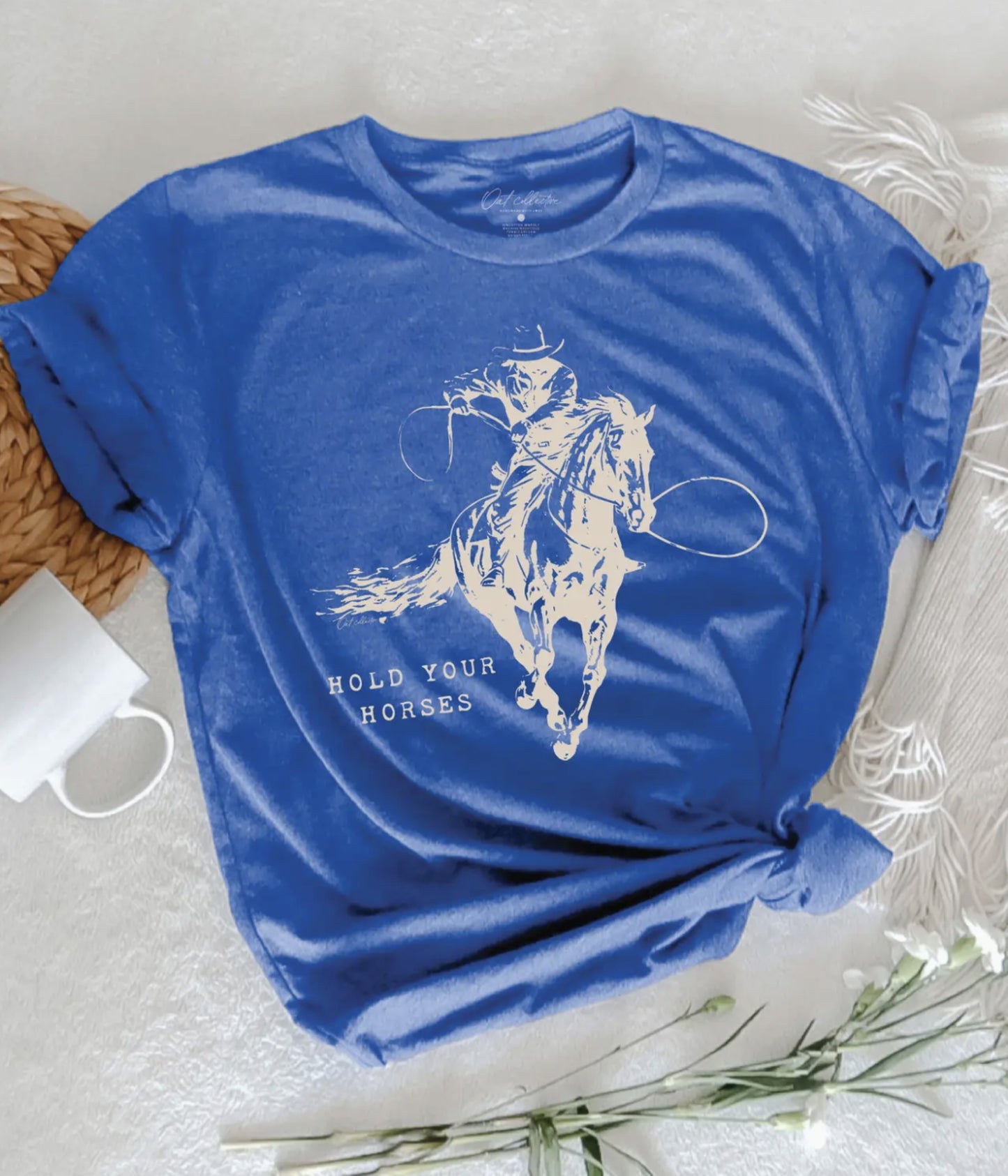 Hold Your Horses Graphic T-Shirt (Heather Blue color) - by Oat Collective®