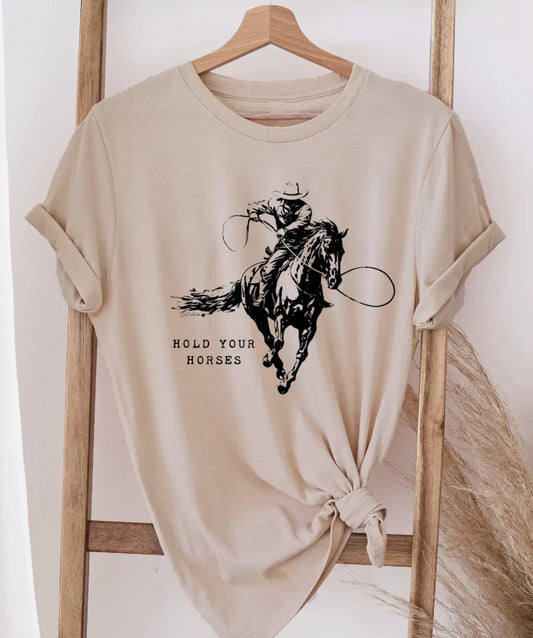 Hold Your Horses Graphic T-Shirt (Tan color) - by Oat Collective®