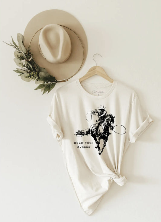 Hold Your Horses Graphic T-Shirt (Vintage White color) - by Oat Collective®