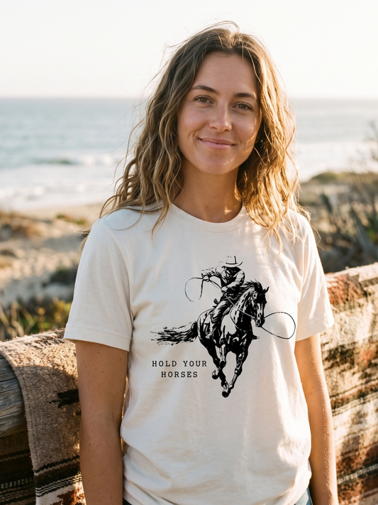 Hold Your Horses Graphic T-Shirt (Vintage White color) - by Oat Collective®