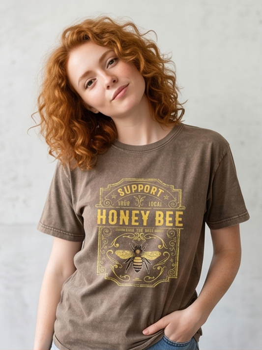 Honeybee Graphic Washed Crewneck Short Sleeve T-Shirt - by Rosa Clothing®