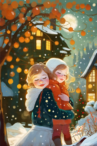 Warm Christmas Hugs - Illustrated Print by Thomas Little