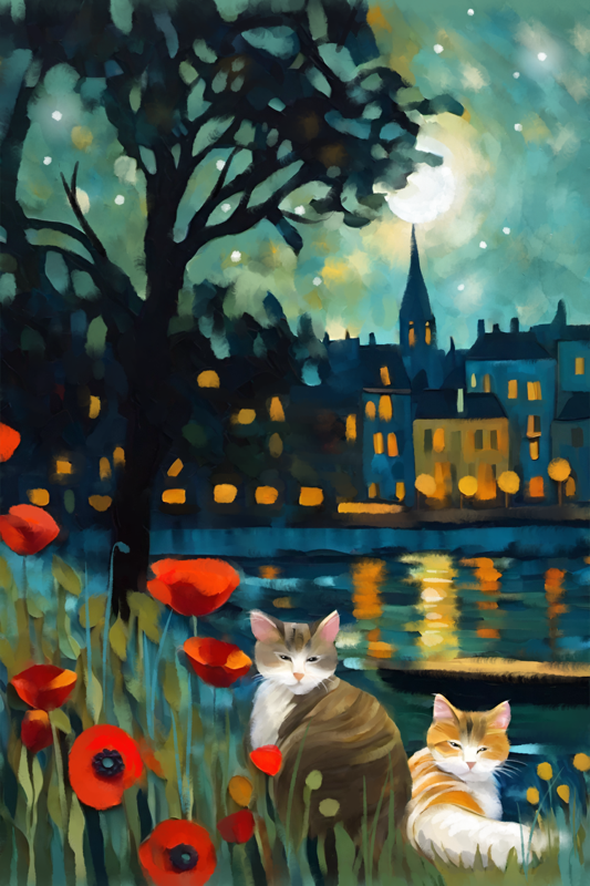 A Tale Of Two Kitties II - Illustrated Print by Thomas Little
