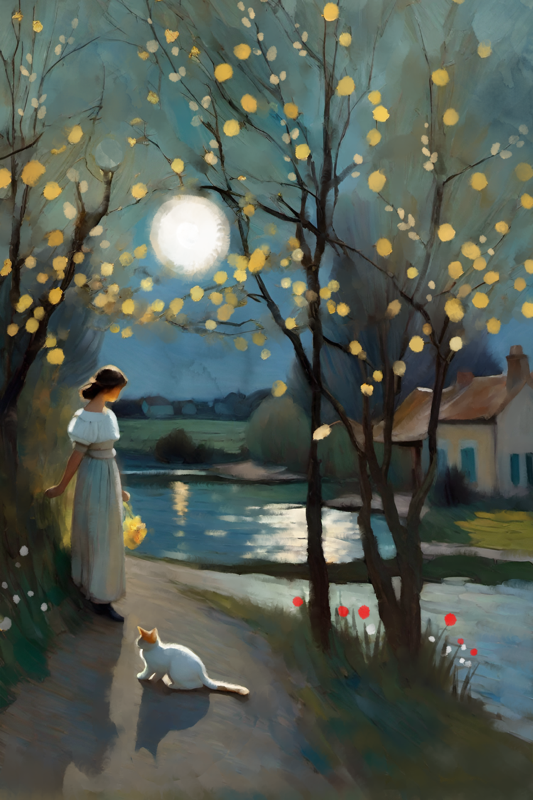 Woman in the Moonlight - Illustrated Print by Thomas Little