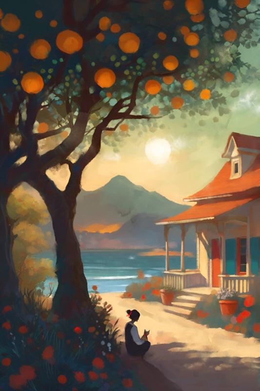 In The Shade of an Orange Tree - Illustrated Print by Thomas Little