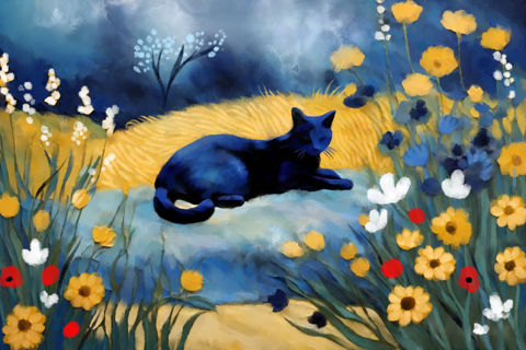 Indigo Cat - Illustrated Print by Thomas Little