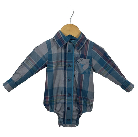 Jamie - Checked Storm Blue Long Sleeve Romper - Baby & Toddler