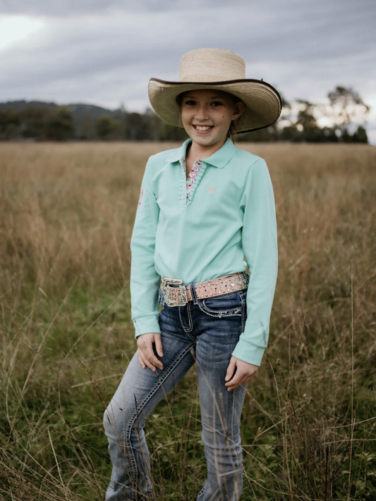 Jill Jnr - Lush Mint Contrast Long Sleeve Polo - Baby & Toddler