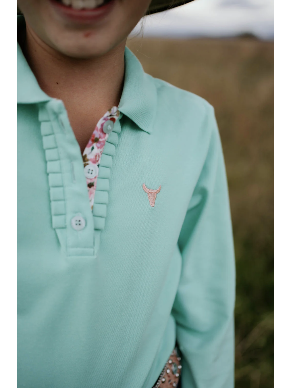 Jill Jnr - Lush Mint Contrast Long Sleeve Polo - Baby & Toddler