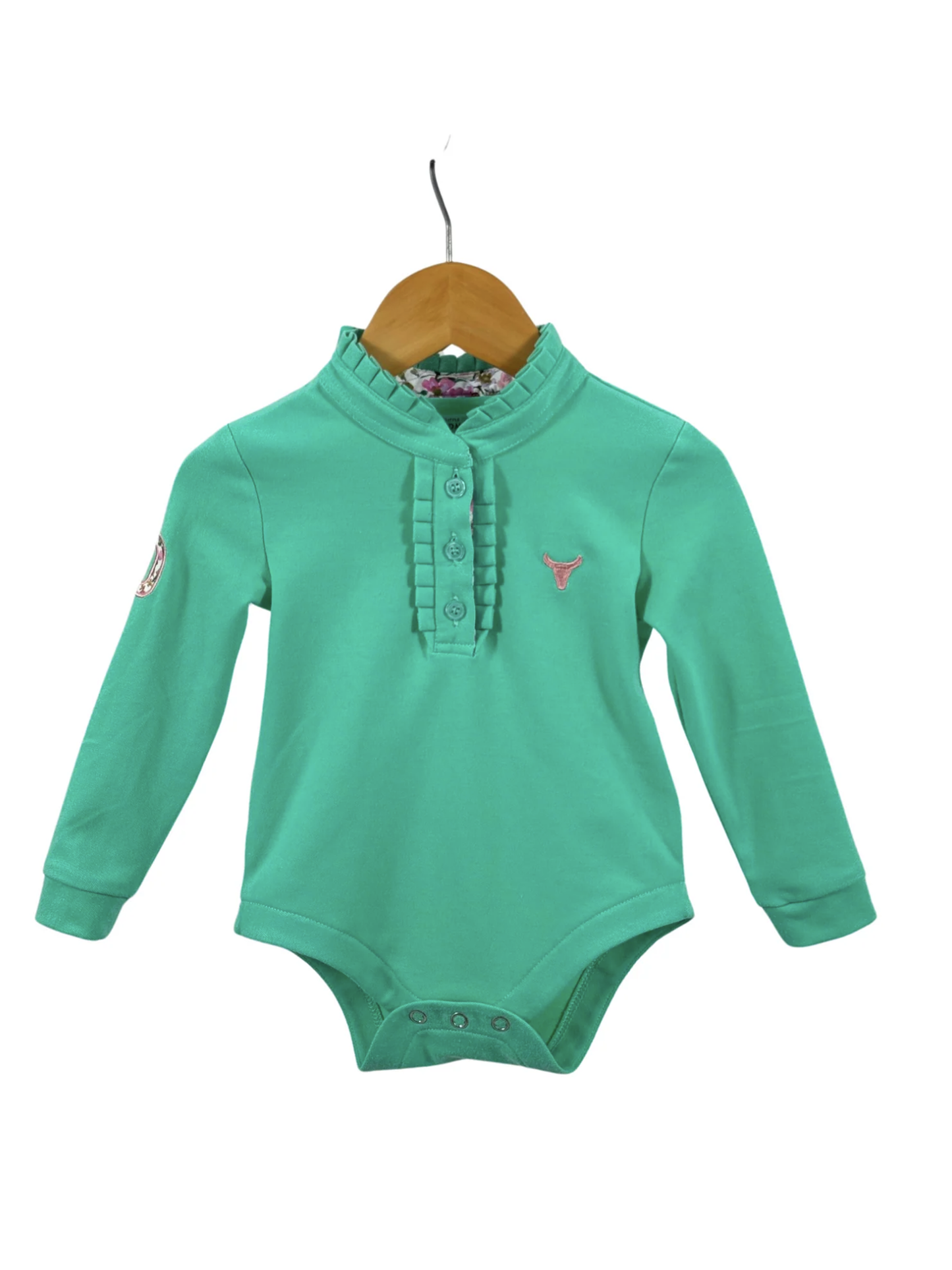 Jill Baby - Lush Mint Contrast Long Sleeve Baby Polo Romper - Baby & Toddler