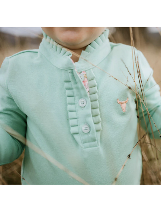 Jill Baby - Lush Mint Contrast Long Sleeve Baby Polo Romper - Baby & Toddler