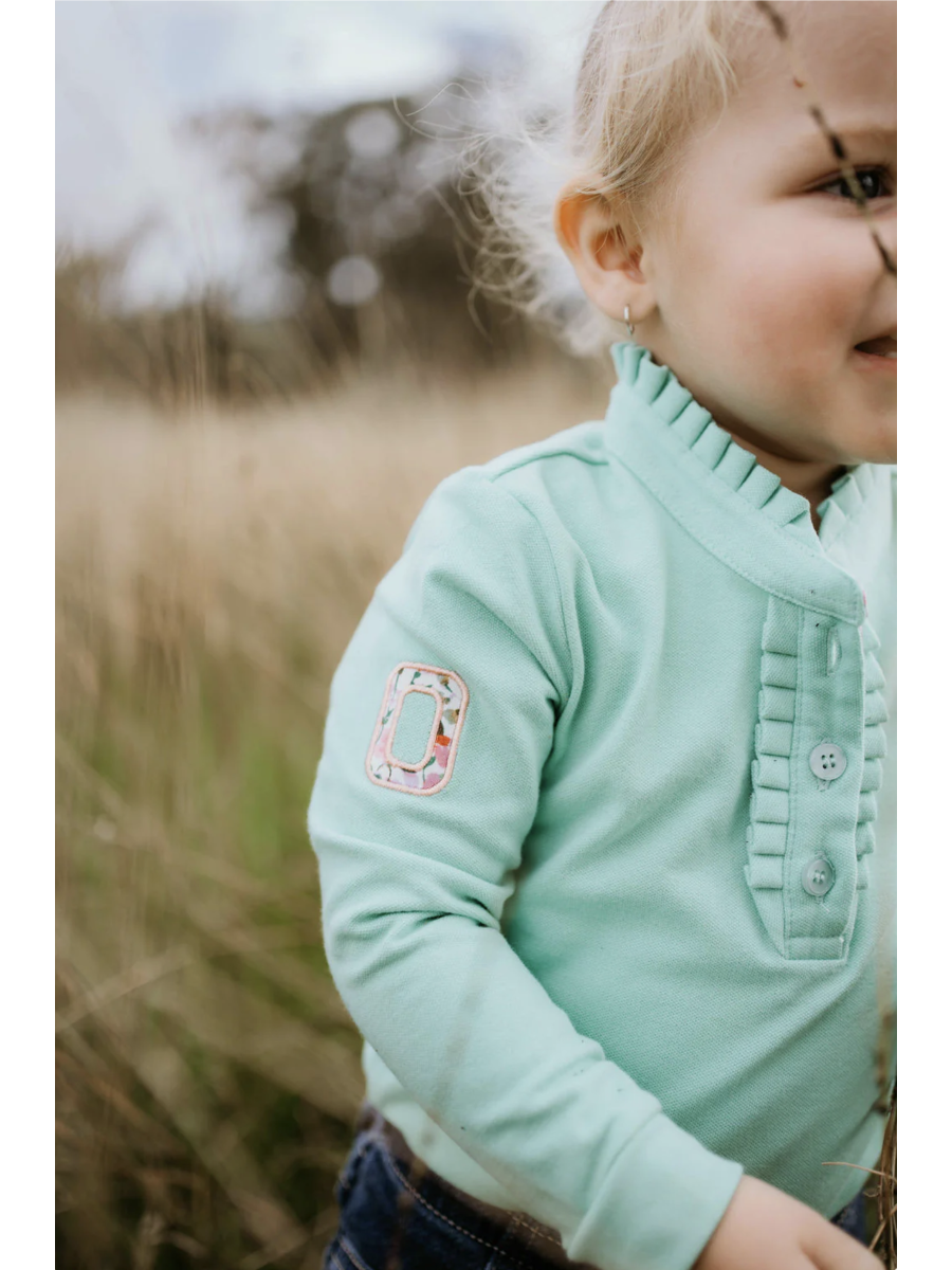 Jill Baby - Lush Mint Contrast Long Sleeve Baby Polo Romper - Baby & Toddler