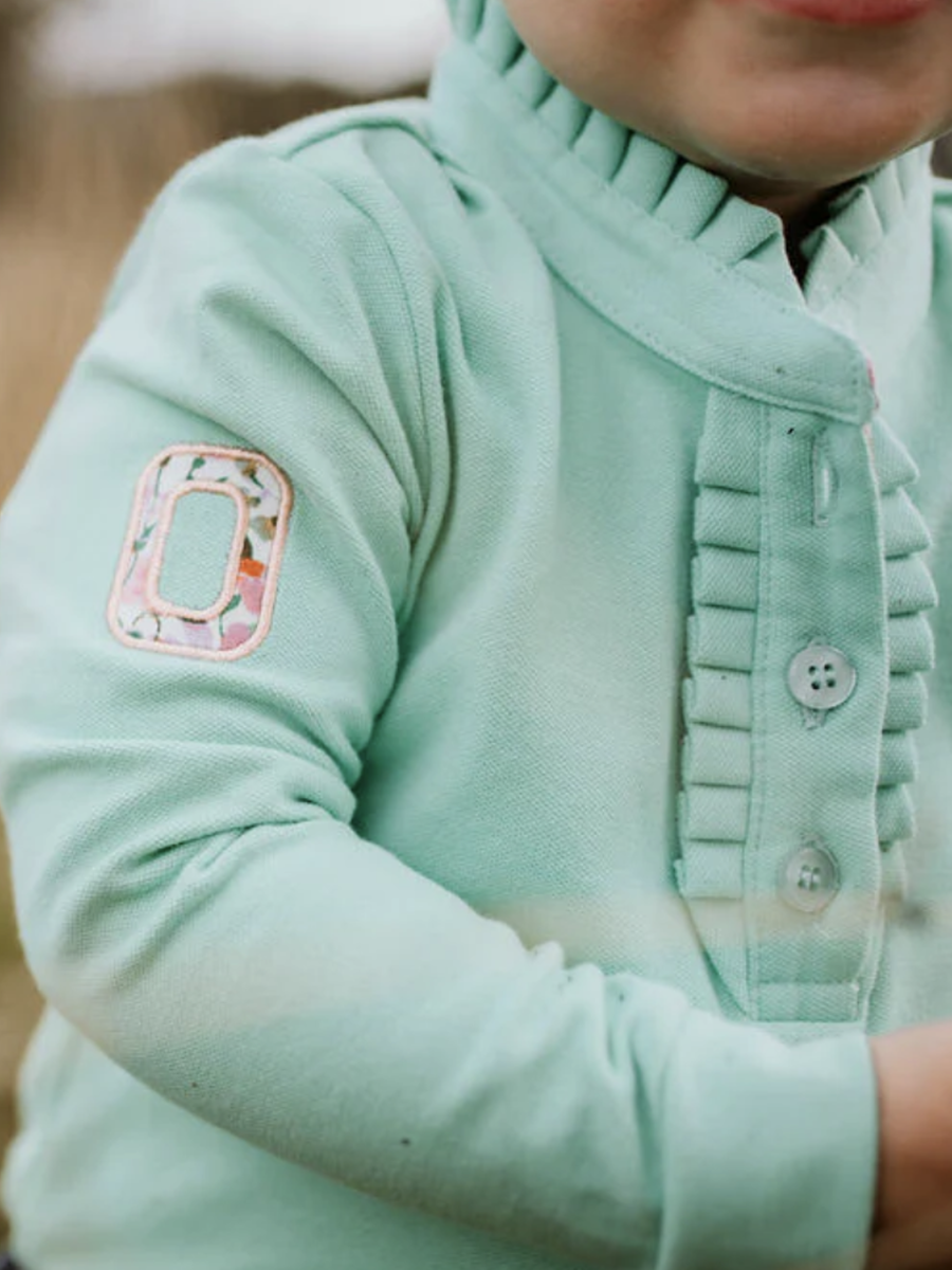 Jill Baby - Lush Mint Contrast Long Sleeve Baby Polo Romper - Baby & Toddler
