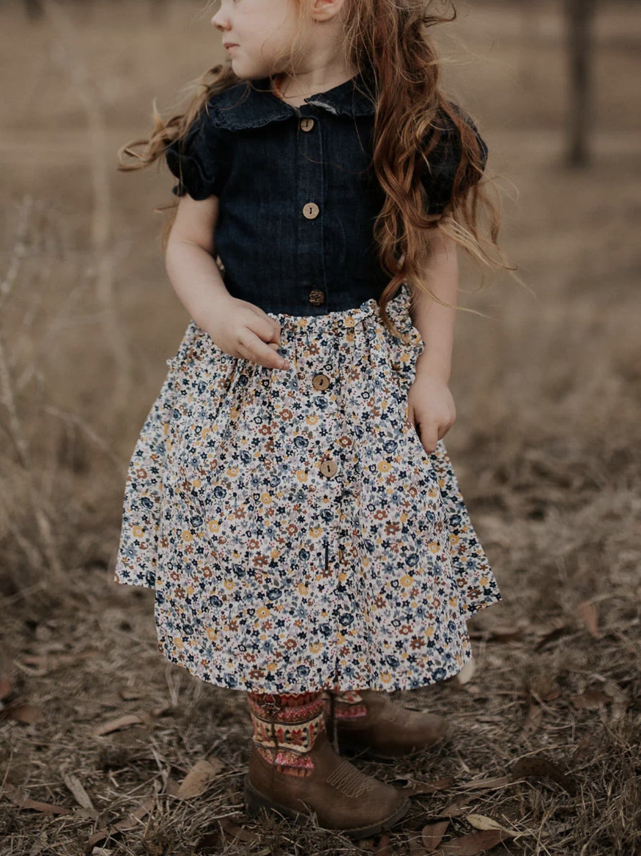 Jolene - Dark Denim Floral Swing Dress - Baby & Toddler