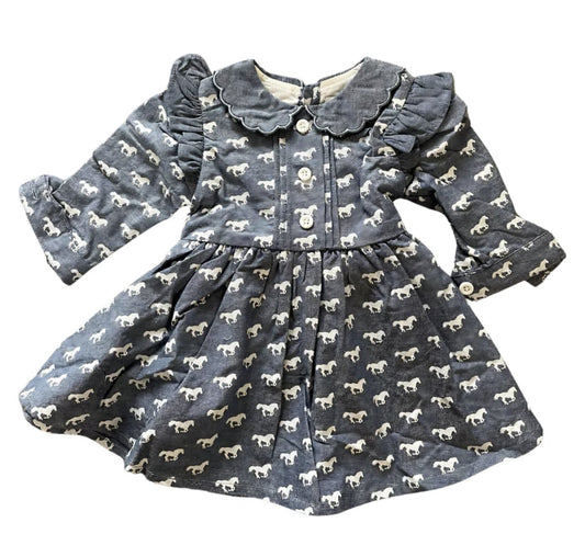 Josephine - Horse Print Denim Look Dress - Baby & Toddler