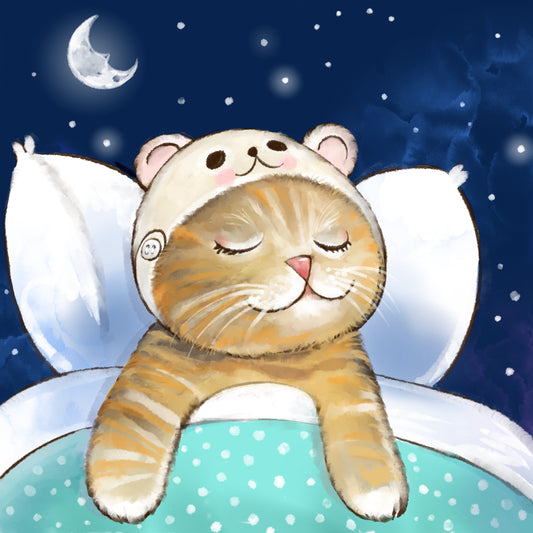 Kitten Dreaming by Starlight - Illustrated Print by Thomas Little