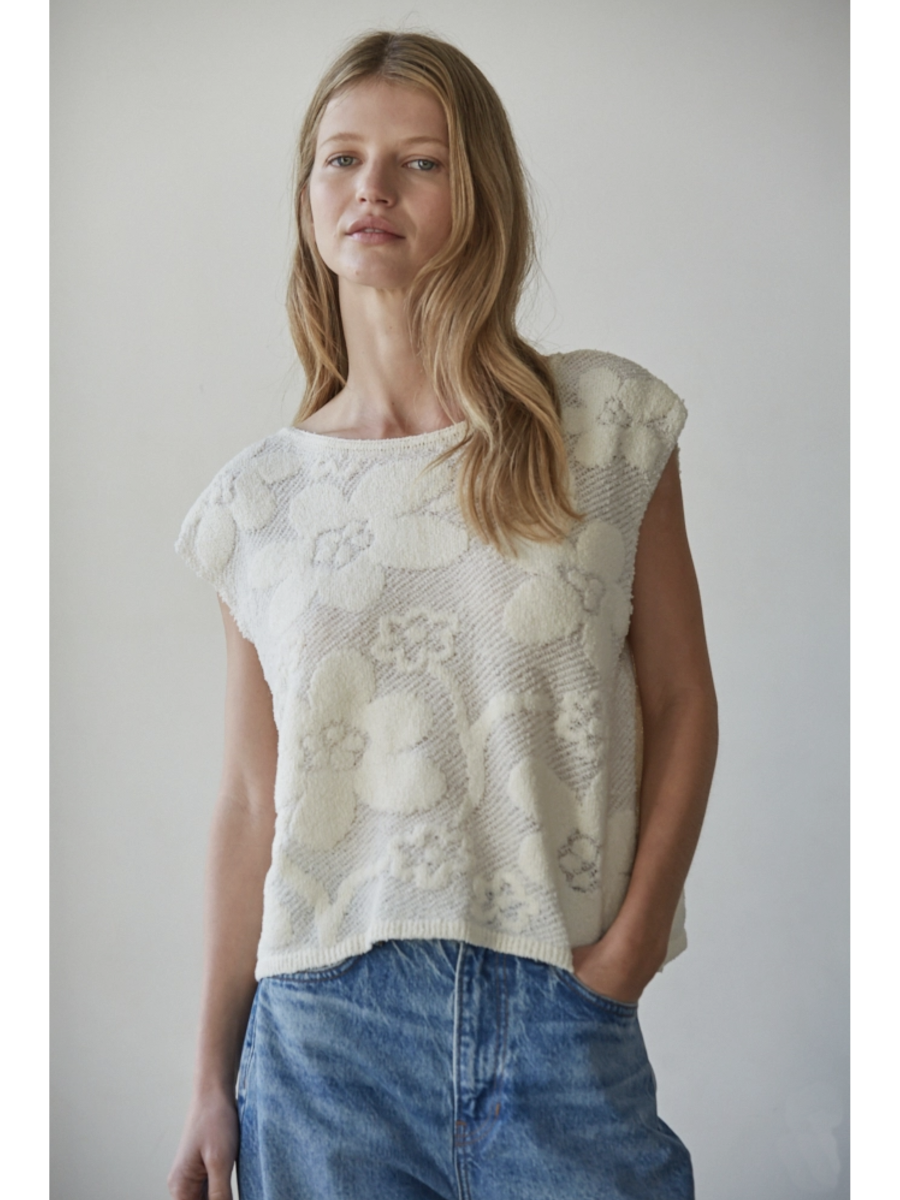 Knit Sweater Cotton Nylon Textured Floral Sleeveless - by By Together®