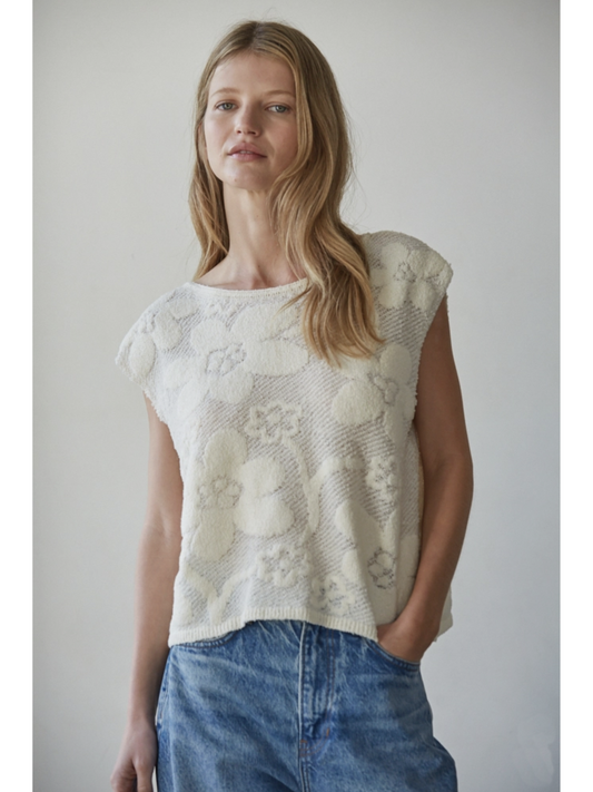 Knit Sweater Cotton Nylon Textured Floral Sleeveless - by By Together®