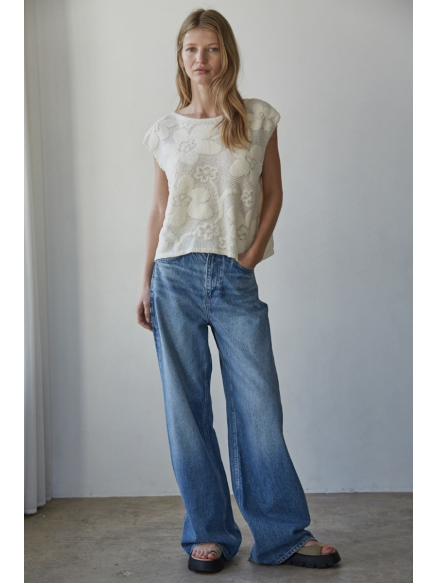Knit Sweater Cotton Nylon Textured Floral Sleeveless - by By Together®