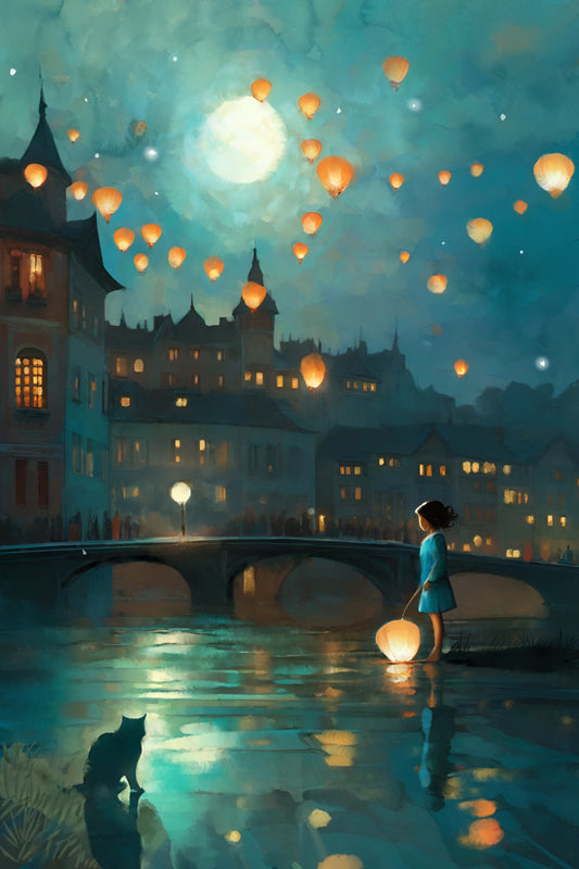 Lighting Paper Lanterns - Illustrated Print by Thomas Little