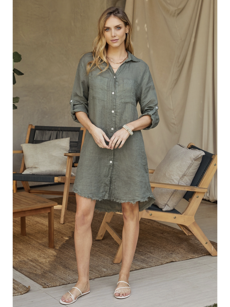 milio milano linen dress Button Down Mid-Length Loose and comfortable fit Size:11.5/12 (NO BOX) 20250218 Women's Dolled Up Flapper