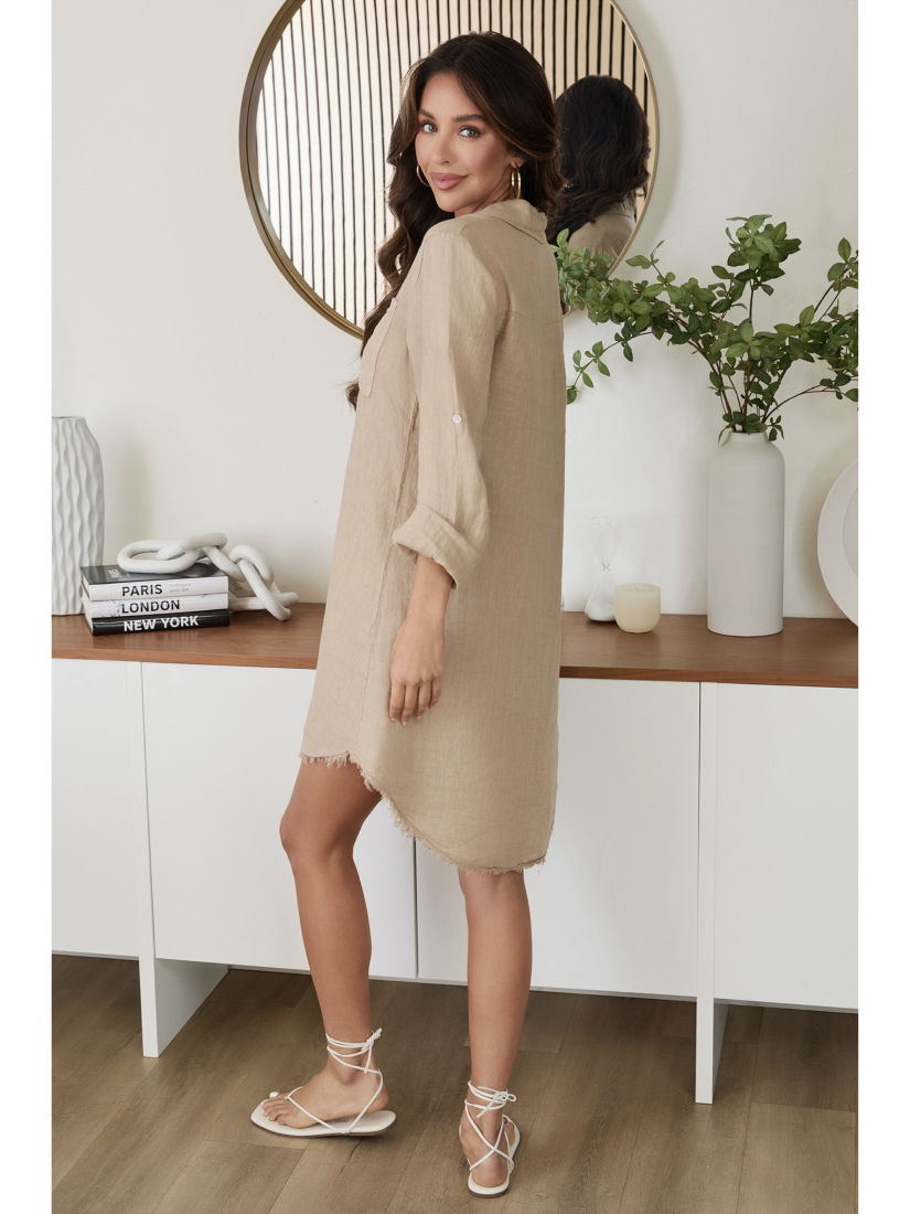 Linen Button Down Mid-Length Dress - by Milio Milano®