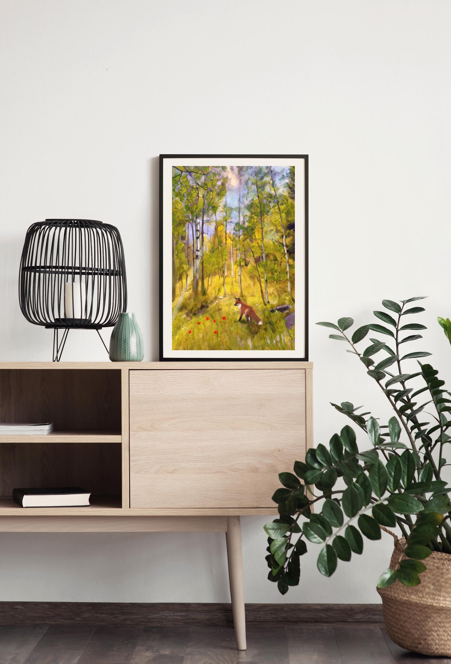 Little Fox in Aspen Forest - Illustrated Print by Thomas Little