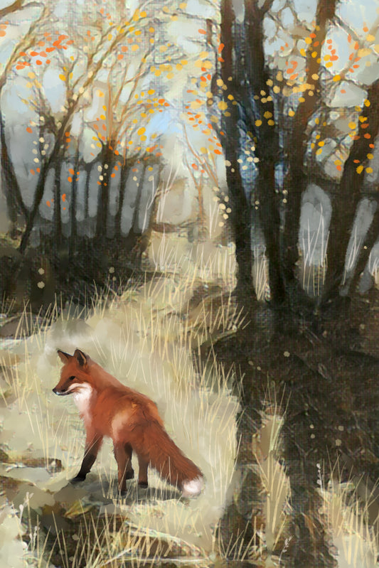 Little Fox in Dry Grass - Illustrated Print by Thomas Little