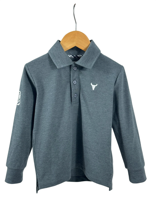 Logan Jnr - Grey Sky Contrast Long Sleeve Polo - Baby & Toddler