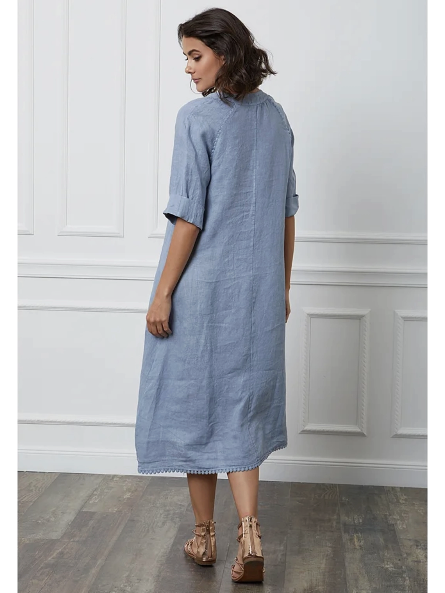 Long Dress in 100% Linen (Jeans Blue color) - By LEA & LUC®