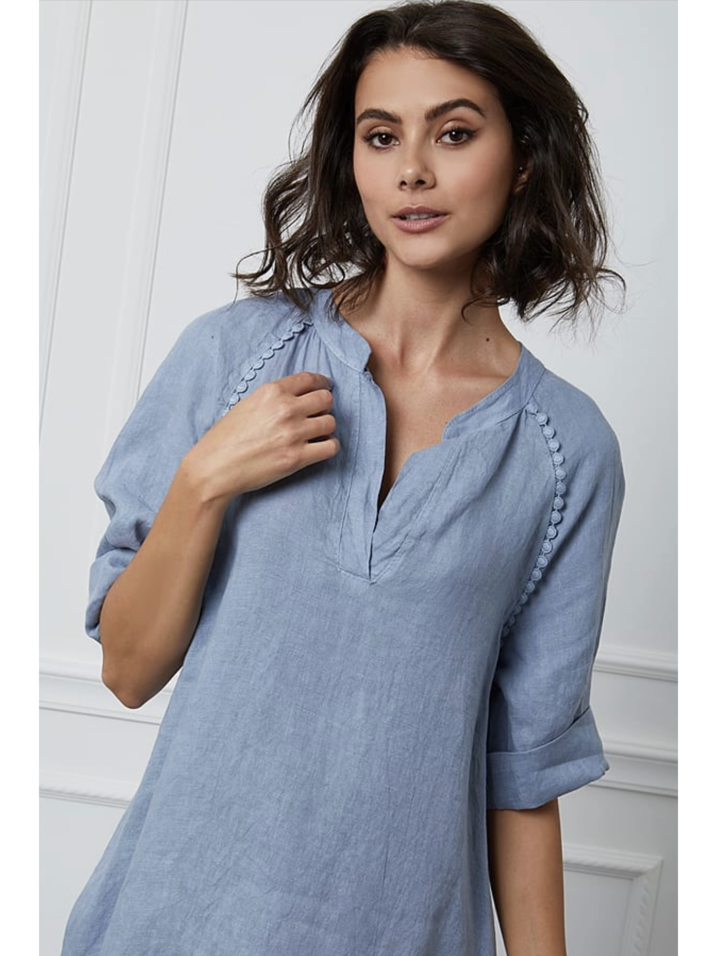 Long Dress in 100% Linen (Jeans Blue color) - By LEA & LUC®