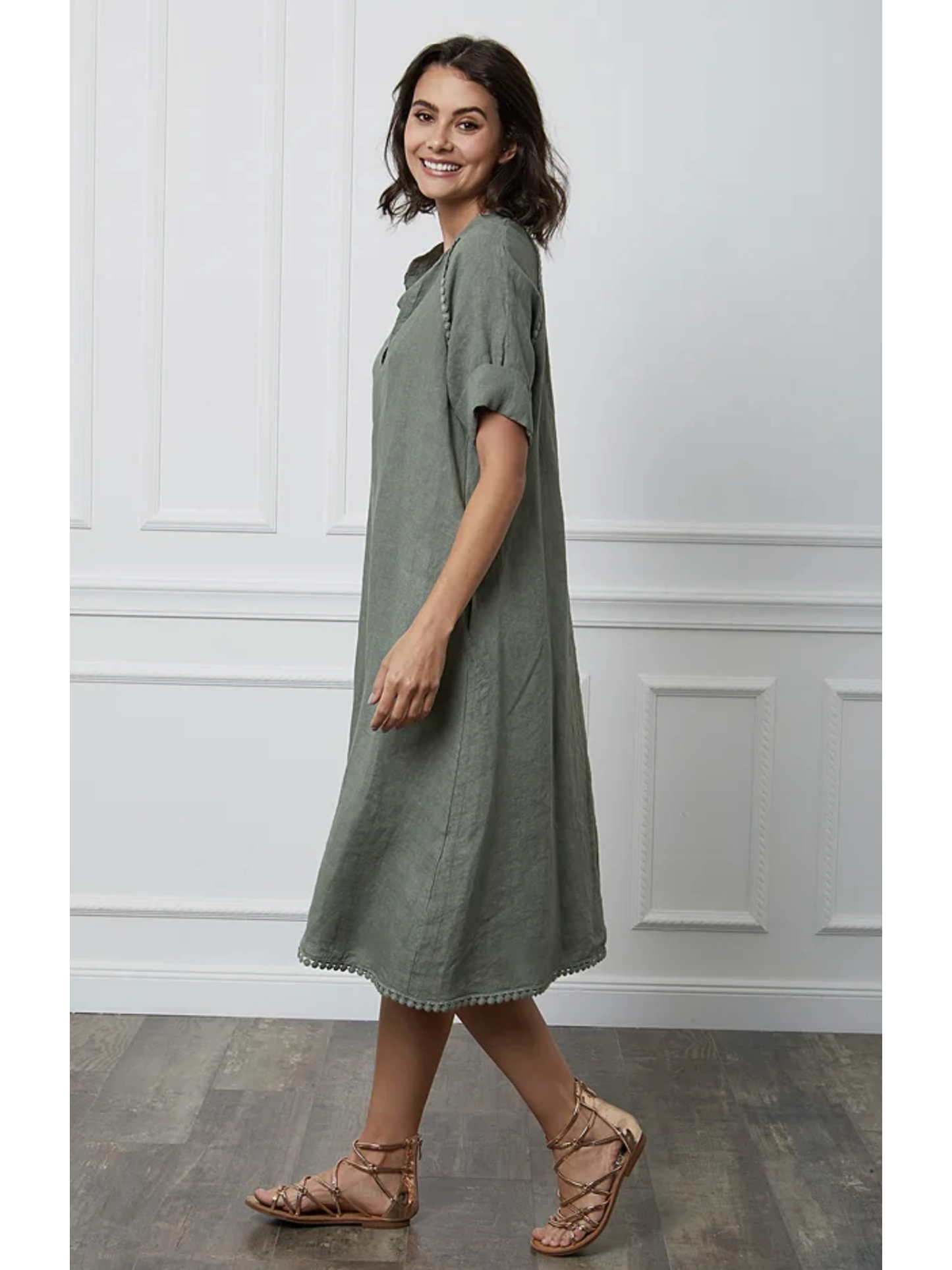 Long Dress in 100% Linen (Jeans Green color) - By LEA & LUC®