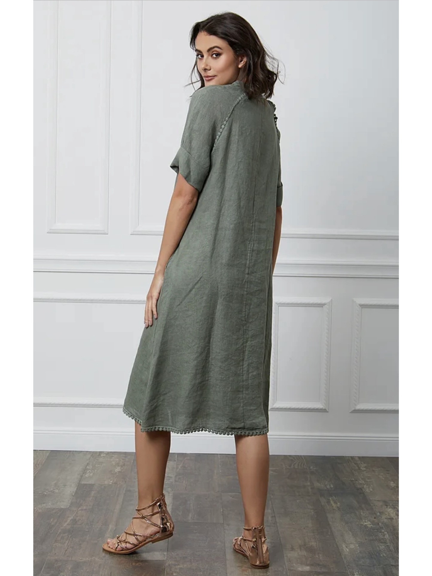 Long Dress in 100% Linen (Jeans Green color) - By LEA & LUC®