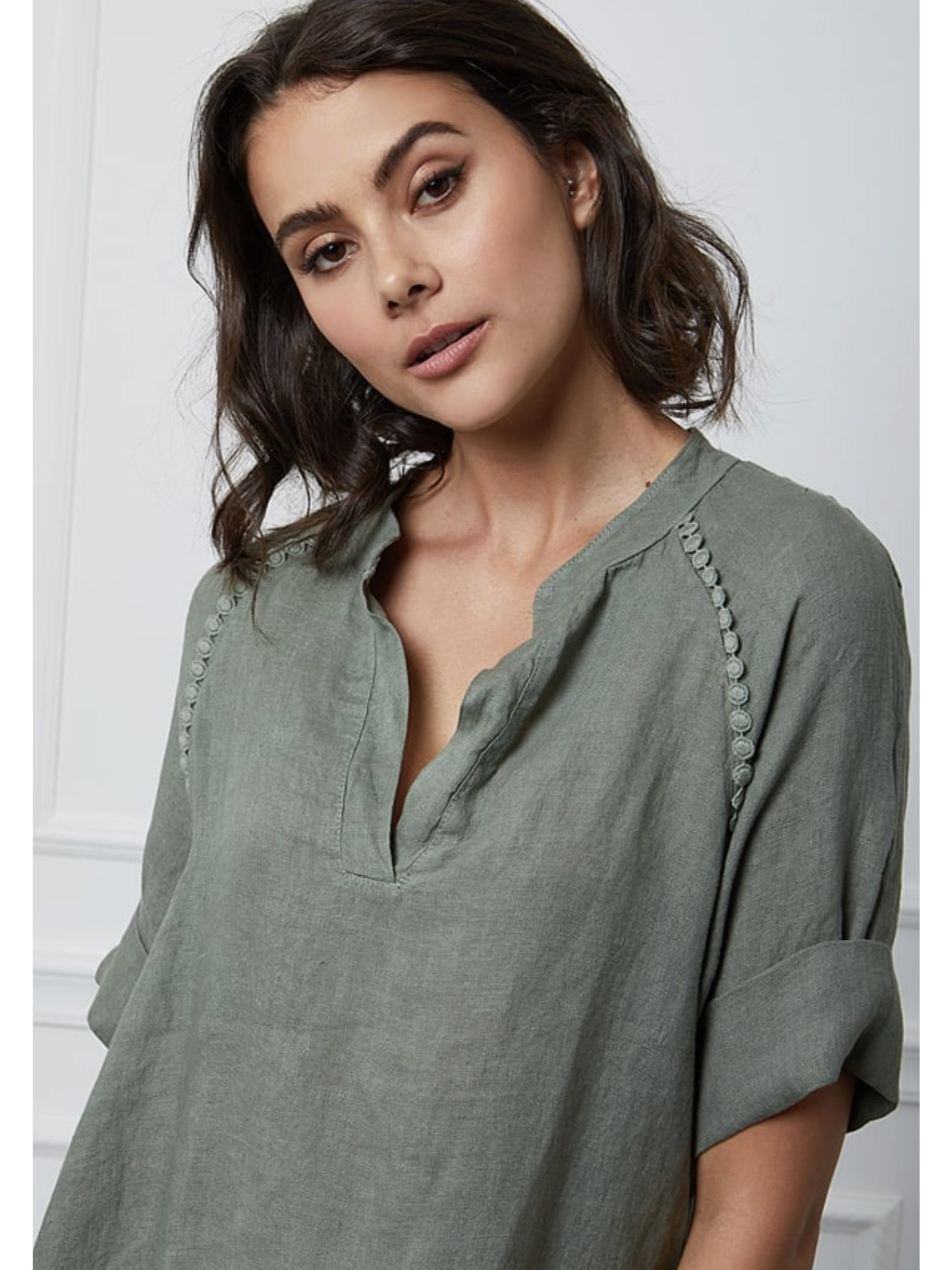 Long Dress in 100% Linen (Jeans Green color) - By LEA & LUC®