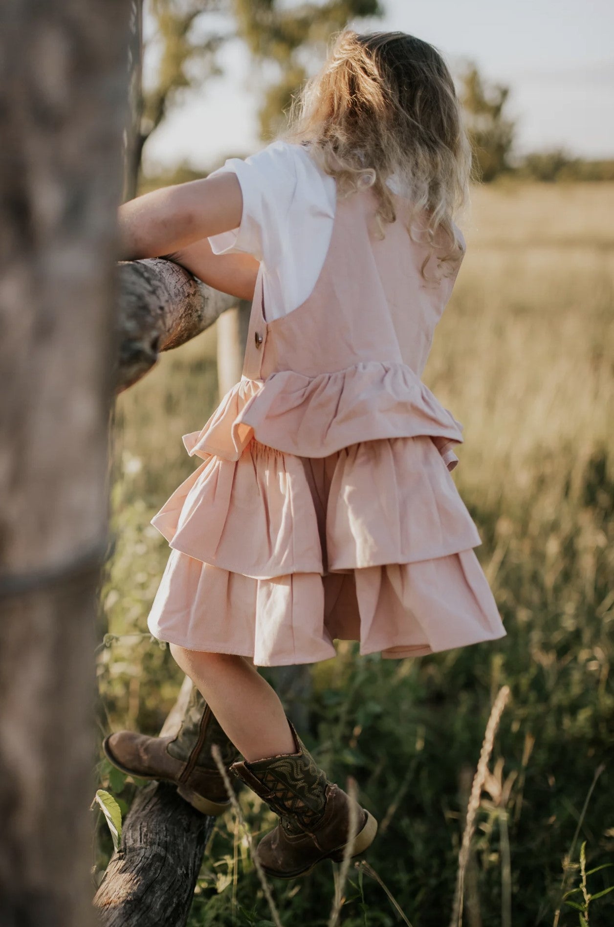 Lottie - Blush Denim Ruffle Overall Dress - Baby & Toddler