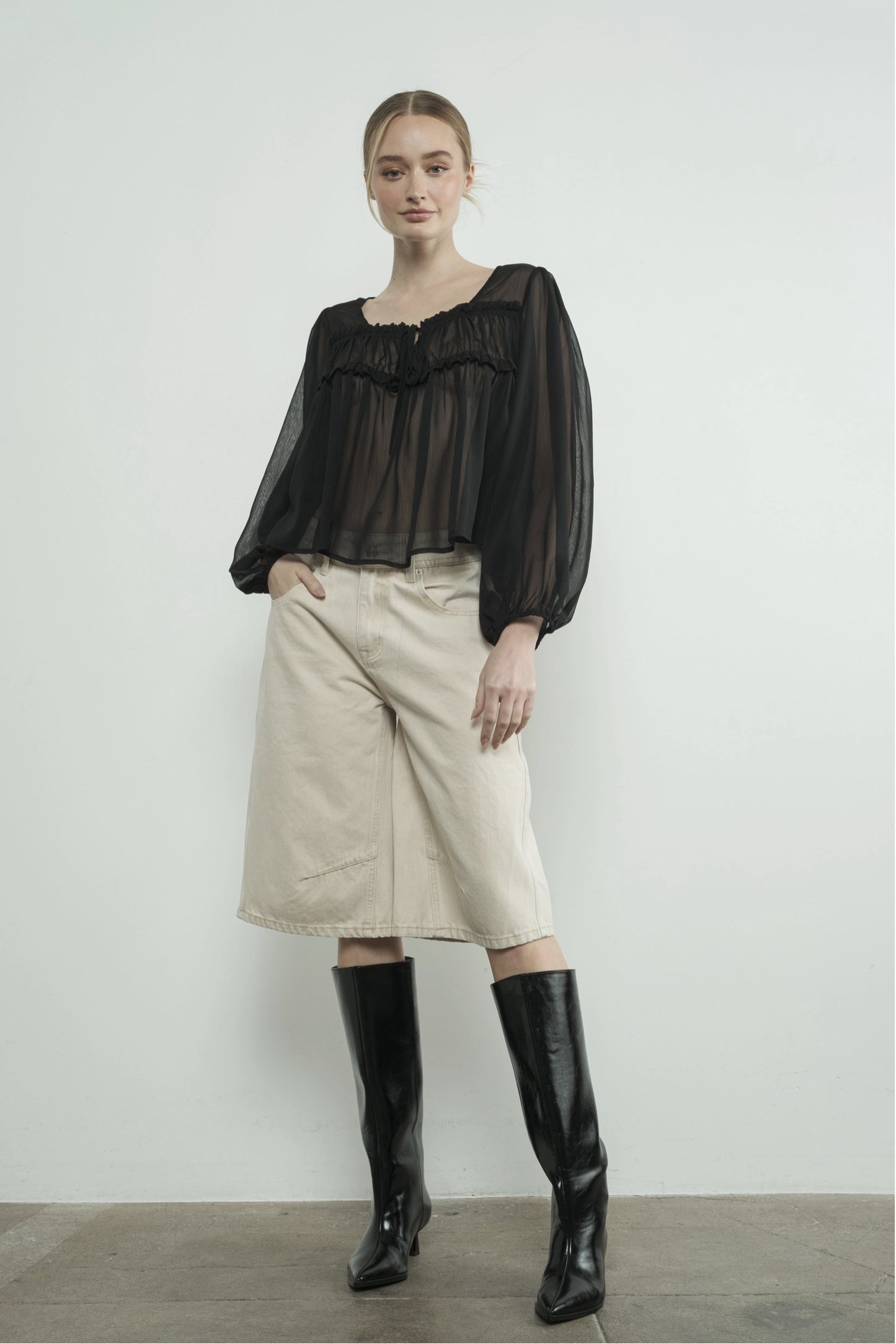 Cream Bermuda Shorts with Yoke Seam MAP3098 - By Aaron & Amber®