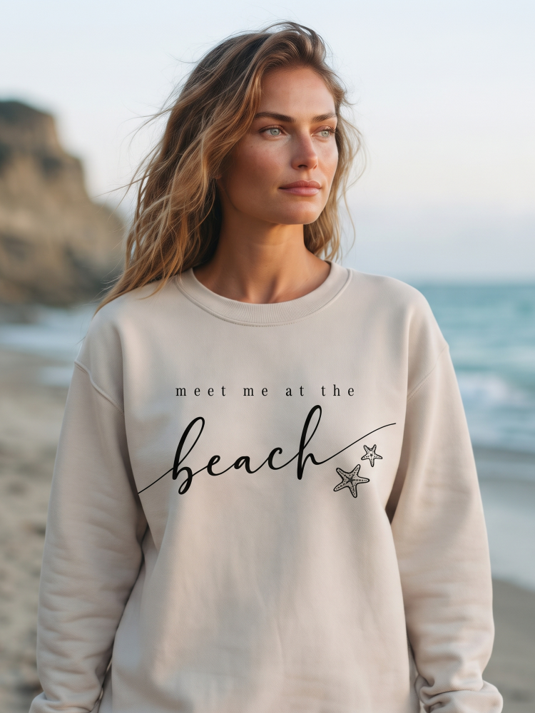Meet Me At the Beach Graphic Sweatshirt (Heather Dust color) - by OAT COLLECTIVE®