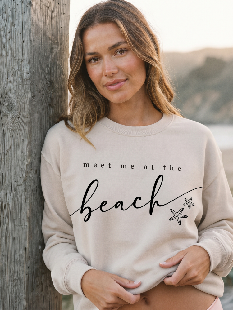 Meet Me At the Beach Graphic Sweatshirt (Heather Dust color) - by OAT COLLECTIVE®