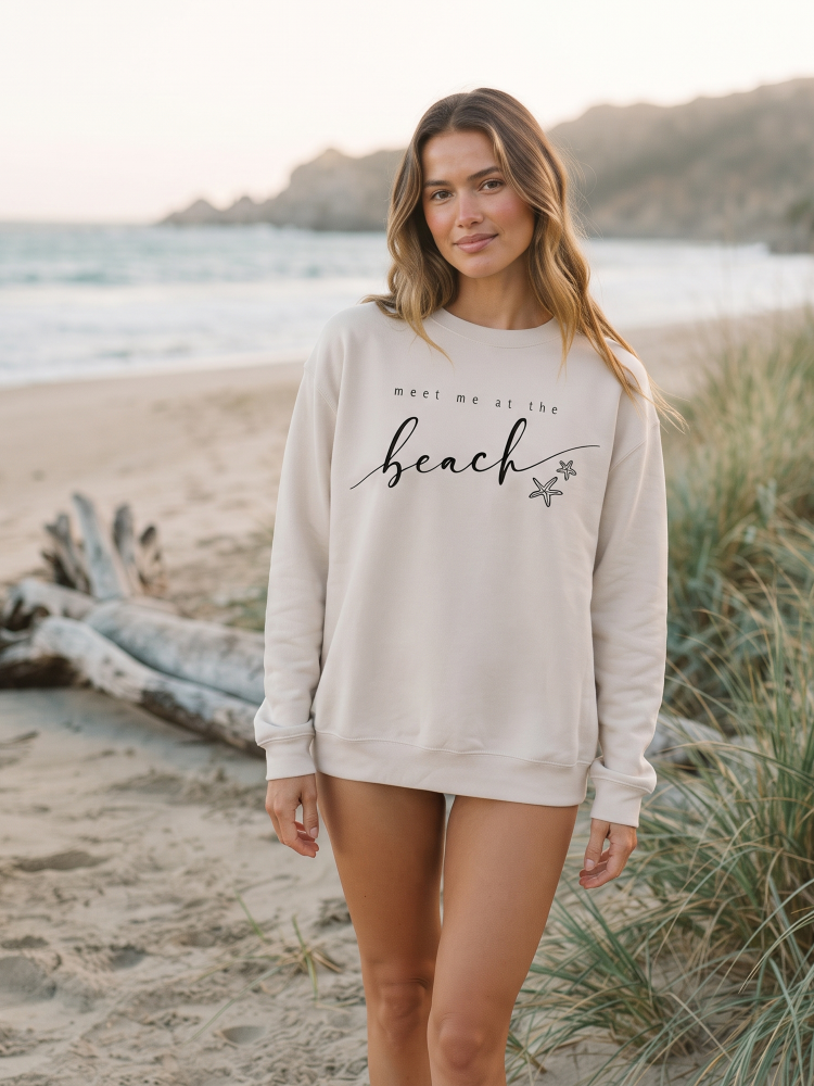 Meet Me At the Beach Graphic Sweatshirt (Heather Dust color) - by OAT COLLECTIVE®