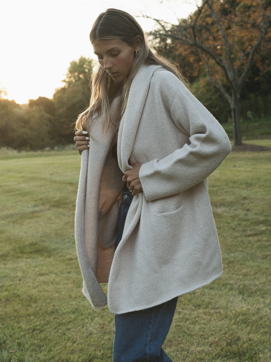 Mid-Length Oversized Long Sleeve Hooded Coatigan - by Lovestitch®