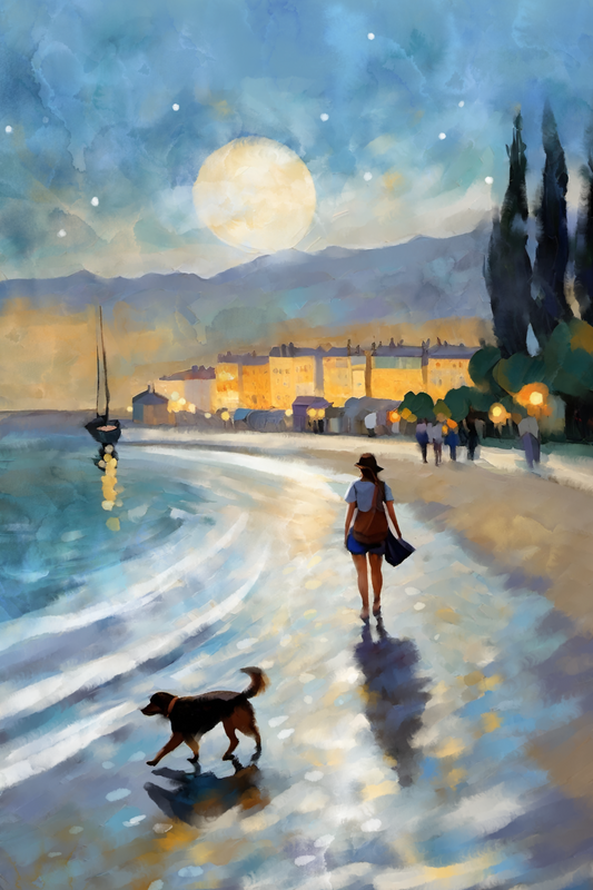 Moonrise In Montpellier - Illustrated Print by Thomas Little